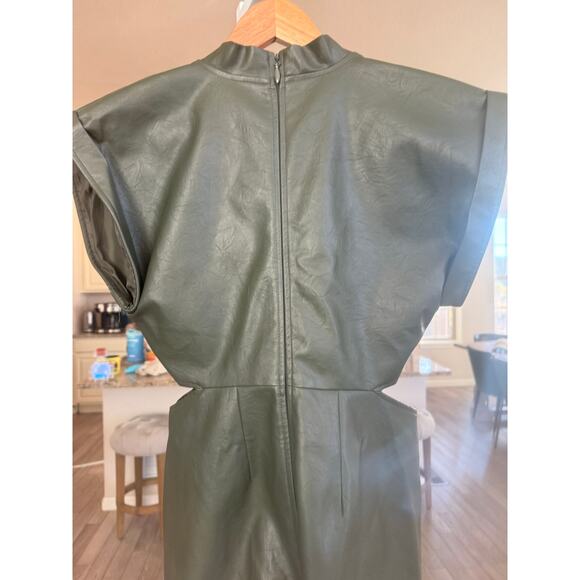 Eva Franco Vegan Leather Cut Out Midi Dress Green Size 6 GORGEOUS EUC - Picture 6 of 11